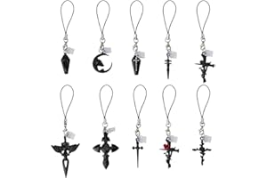 10Pcs Dust Plug Charm 9.6~11.5cm/3.8~4.5 Inch Long Mobile Dustproof Plugs with Black Sword Pendants Anti Dust Plugs Caps Prot
