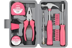 BULVOTO Hi-Spec 24Piece Tool Set General Household Hand Tool Kit with Plastic Toolbox Storage Case Pink for woman-Include all essentials,college,apartment,room…
