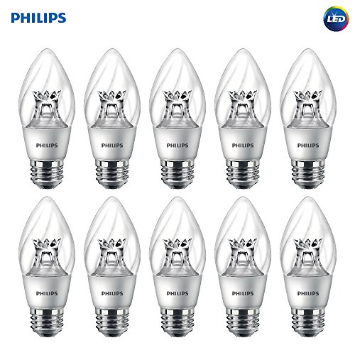 Philips LED Dimmable F15 Light Bulb with Warm Glow Effect 500-Lumen, 2700-2200-Kelvin, 7-Watt (60-Watt Equivalent), E26 Base, Clear, Soft White, 10-Pack