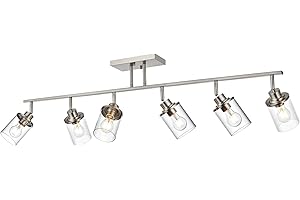 MILUCES 6-Light Directional Track Lighting Kit, Bathoom Lights Over Mirror Industrial Brushed Nickel Kitchen Track Lighting Fixtures Ceiling with 6 Rotatable Light Heads, Clear Glass Shade