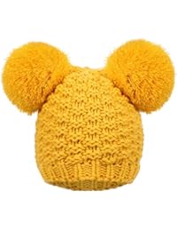Simplicity Winter Beanie for Women Cable Knit Pompom Ski Beanie Hat Yellow