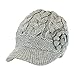 Cute Chunky Cable Knit Beanie Hat w/ Rosette Flower & Visor Brim, Winter Cap