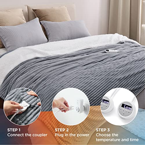 Bedsure Electric Blanket Queen Size Heated Blanket Queen Soft Ribbed