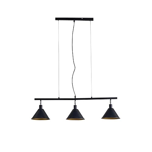 MiniSun | Modern 3 Way Suspended Ceiling Light with Matt Black/Gold Metal Cone Shades | Pendant Lights, Home Décor & Improvement Essential