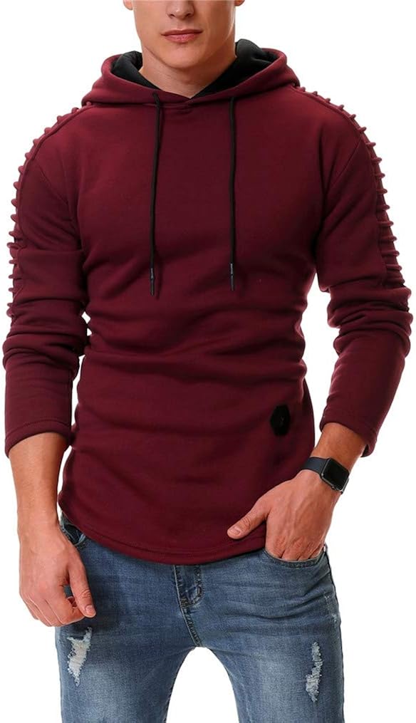 Seazoon Mens Long Sleeve Casual Plain Pullover Drawstring Hoodie Hem Curved Basic Breathable Sweatshirt: Clothing