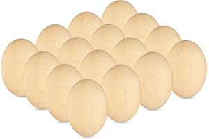 Worown 16 Pcs Natural Wooden Eggs, 2.3 Inch Height Unpainting Wooden Easter Eggs, Paintable Engravable Fake Eggs for DIY East