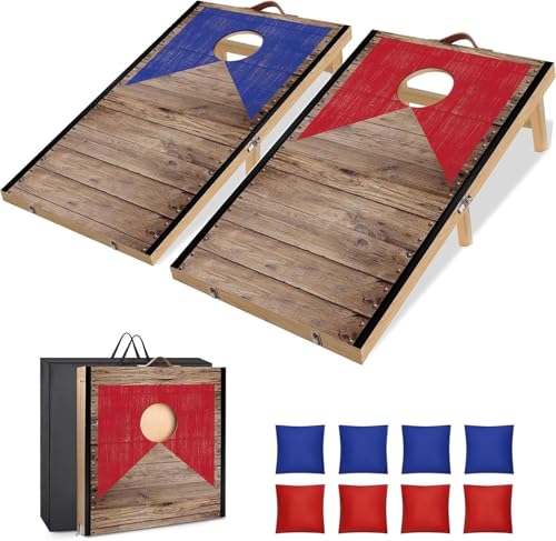 Foldable Cornhole Board Set Solid Wood Cornhole Set with 6 Bean Bags and Carrying Case Portable Cornhole Game Indoor or Outdoor for Adult Backyard Beach Camping Lawn Toss Games