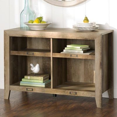 French Country Farmhouse Style 42" TV Stand With Adjustable Open Shelves, Presented In A Rustic Craftsman Oak Finish, Ideal For Media Consoles or Accents