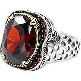 OHMMHO S925 Sterling Silver Red Blue Black Zircon Natural Gem Men's Ring 12 * 16mm Luxury - Türkiye Handmade Men's Ring Men's Engagement ring Size 7-12