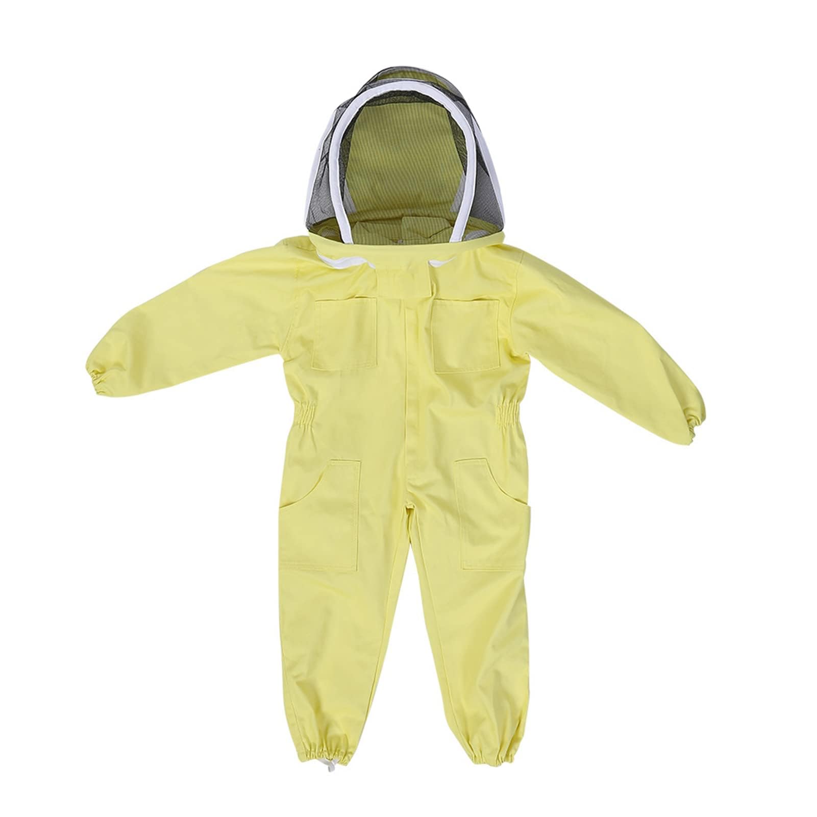 Zerodis Kids Beekeeping Suit with Veil, Cotton, Yellow, Long Sleeve Protective Jumpsuit, M Size, for Children and Beginner Beekeepers