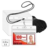 MIFFLIN Lanyard (Black, 2.25x3.5 Inch, 100 Pack) with Clear Plastic Horizontal ID Badge Holder, Heavy Duty Pouch with Soft, Woven, Neck Lanyards