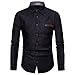 LOCALMODE Men's Casual Dress Shirt Button Down Jeans Shirt Fashion Denim Shirt Black L