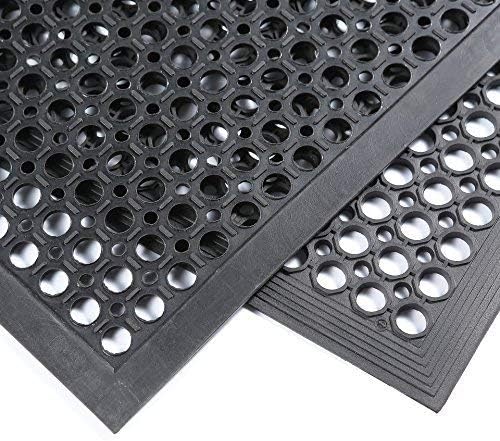 Hefty Mat Anti-Fatigue Rubber Mat, Anti-Slip Floor Mat, Drainage Rubber Mat, for Wet and Dry Areas, Pools, Garage, Kitchen, Bath, Workshop, Workbench, 3 Feet x 5 Feet x 1/2 Inch, Black