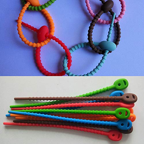 image for Loghot 20Pcs Colorful Silicone Ties Bag Multi-use Smart Tie Reusable, 