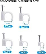WEERSTONE 500pc White Round Cable Clips 5-10mm Nail Wire Management for view 2