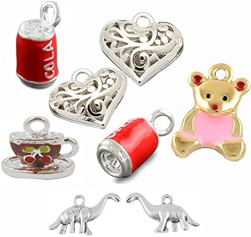 Great Mother's Day Silver Heart Charm Set and Bracelet 7" with Extension Chain