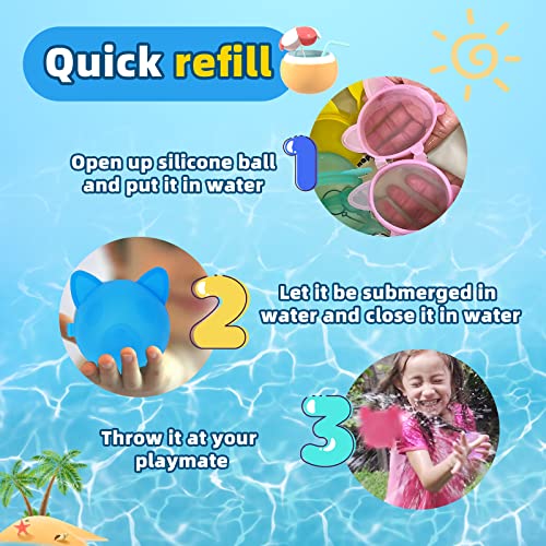 Reusable Water Balloons, 12pcs Splash Balls Refillable Quick Fill Self-Sealing Dog Shape Silicone Water Bomb for Kids Girls Boys, Funny Toy Game for Beach Backyard Pool Outdoor Summer Swimming Party