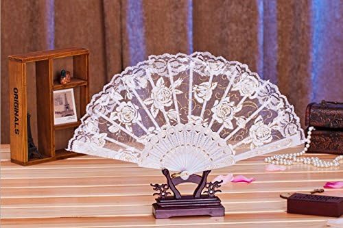 Nalmatoionme Creative Rose Pattern Flower White Lace Hand Folding Fan Dance Hand Fan