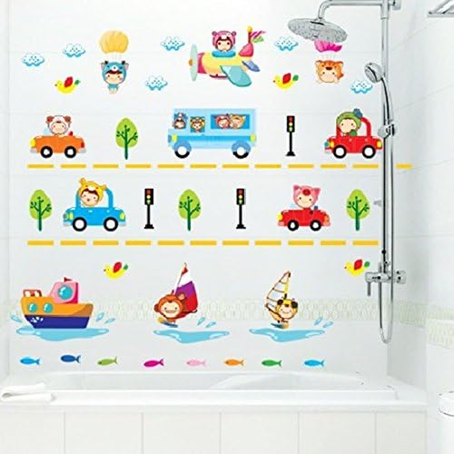 Cartoon Cars Air Balloons Ships Fishes Trees Wall Sticker Paper Home Decal Removable Wall Vinyl Living Room Bedroom PVC Art Picture Murals Waterproof DIY Stick for Adults Kids Baby