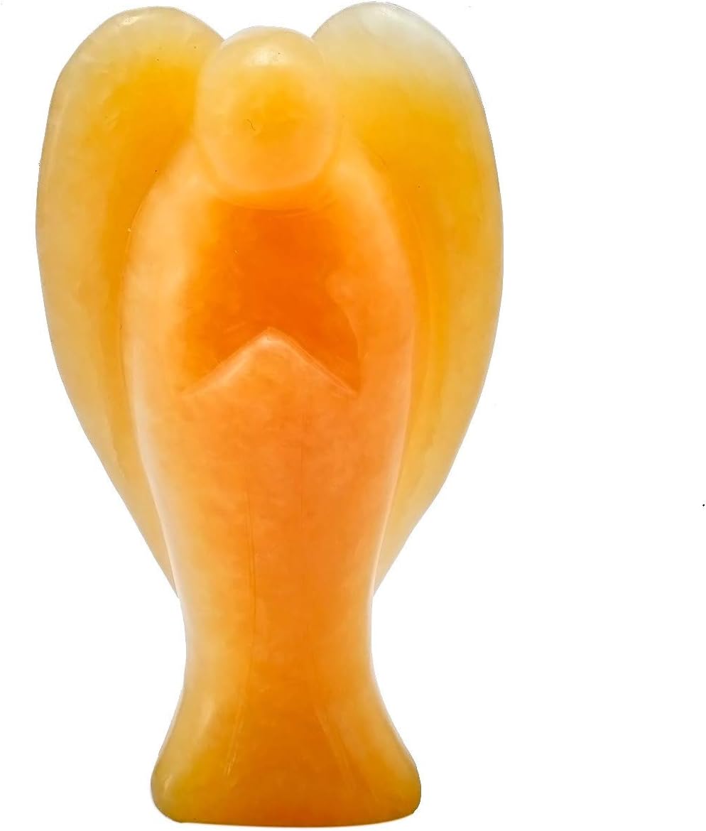 mookaitedecor 3 Inch Yellow Jade Crystal Guardian Angel Gemstone Carved Figurine Statue Home Ornament, Healing Crystal Gifts