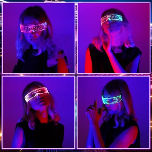 Uniiking® 2 Pcs LED Light Up Glasses for Party LED Glasses for Adults Kids Futuristic Sunglasses Cosplay Costume Rave Accessories Glowing Neon Sunglasses, Gifts(Cool Glasses)
