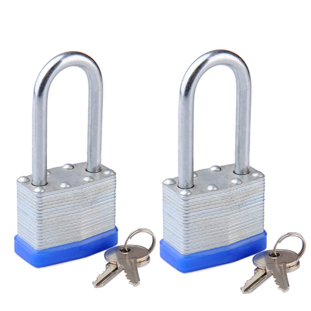 Keyed Alike Laminated Steel Padlock 1-9/16-inch(40mm) with Hardened Long Shackle Pin Tumbler Padlock with 2Steel Keys of Padlock 2packs