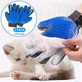 STARROAD-TIM Pet Grooming Glove Hair Remover Brush Gentle Deshedding Efficient Pet Mitt Pet Massage Gloves Left & Right Hand Draw Dogs Cats Horses Long Short Fur (1Pair Left & Right Hand (Blue))