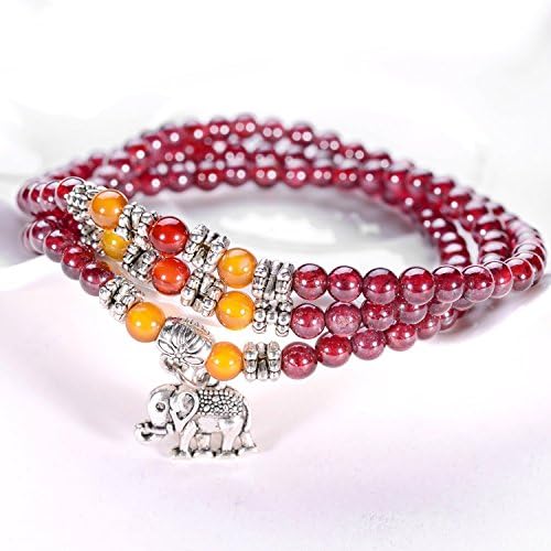 TimeBetter Lady's Bracelet Natural Garnet Three laps Diameter4.0-4.2mm（Each Bracelet Has Certificate of Identification，with 2 Beads Prepared，a Length of Rope Prepared） (Yellow Beads Style )