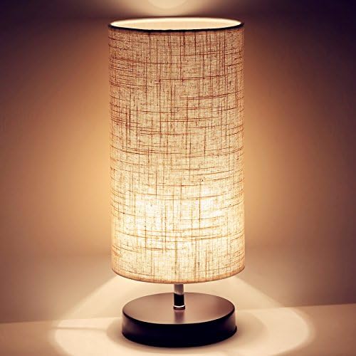 Ewalite Minimalist Romantic Solid Wood Table Lamp With Flaxen Fabric Shade Bedside Desk Lamp For Bedroom, Dresser, Living Room, Baby Room, College Dorm (Cylinder)