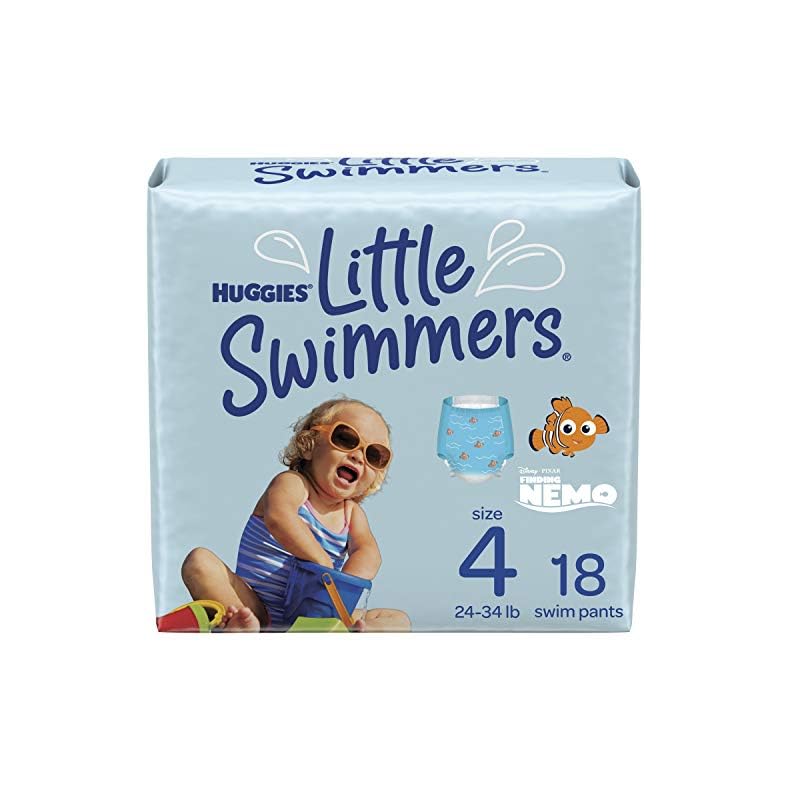 Swim Diapers Size 4 (24-34 lbs), Huggies Little Swimmers Disposable Swimming Diapers, 18 Ct