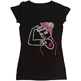 Women's Rhinestone Fitted Tight Snug Shirt Fight Cancer Pin up