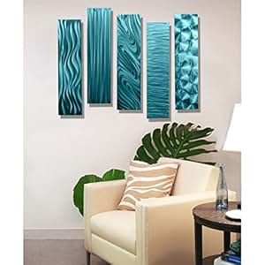 Amazon.com: Statements2000 Aqua Metal Wall Art Decor, 5 Piece Set of