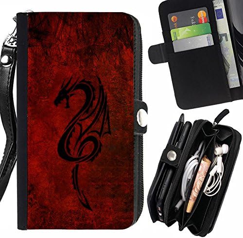 QUEEN PATTERN FOR SAMSUNG GALAXY NOTE 3 Red Tribal Dragon Zipper Wallet With Strap Card Holder Case Cover