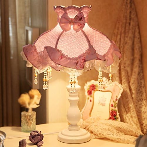 YYHSND Lilac Romantic Lace Bedroom Bedside Lamp table lamp (color : Light purple)