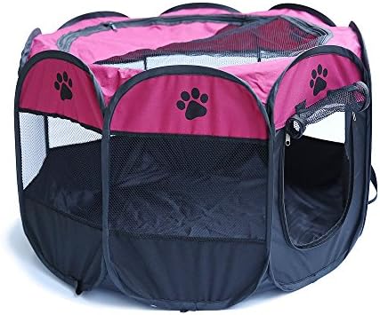 Foldable Oxford Cloth Pet Playpen for Puppies, Portable Pet Kennel, Camper House, Pet Cages and Crate for Small Medium Animals Dogs Cats Rabbits (red+black)