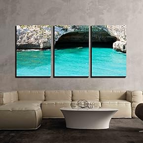 3 Piece Canvas Wall Art - Mediterranean Sea Landscape Balearic Island Mallorca - Modern Home Art Stretched and Framed Ready to Hang - 16"x24"x3 Panels