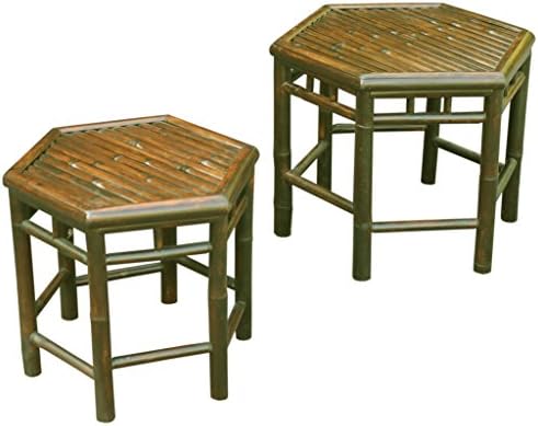 Casual Handcrafted Outdoor/ Indoor Bamboo End Tables in Espresso Finish (Set of 2) AC-300-06. Doubled as Coffee or Side Table Assembled