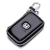 QZS Black Leather Car Key Case Coin Holder Zipper Remote Wallet Key Chain Bag (Honda)