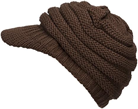 GRAMONI Exclusives Women's Winter Ribbed Brim Knit Hat Snow Ski Warm Cap With Visor (Brown)