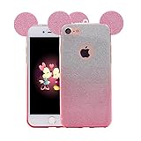 iPhone 7 Case, MC Fashion Cute 3D Glitter Mickey Mouse Ears Soft and Flexible TPU Case Skin for Apple iPhone 7 (2016) (Glitter-Pink)