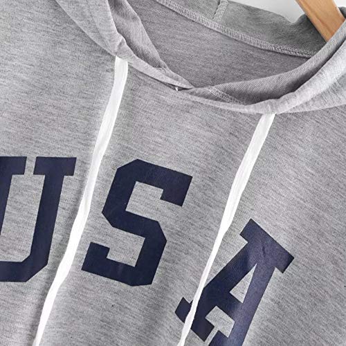 Sweatshirts for Teen Girls Hoodie,Women's Plus Activewear,Women's Hoodie Letter Flag Printed Sweatshirt Long Sleeve Pullover Tops Blouse,Gray,XL