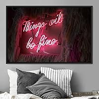 Framed Canvas Wall Art Illuminated Words 3D Industrial Inspirational Multicolor Neon Pop Art Quotes Typography Urban - 16x24 inches