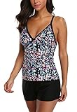BeautyIn Women's Printed Tankini Set with Shorts Two Piece Swimsuit Bathing Suit