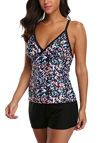 BeautyIn Women's Printed Tankini Set with Shorts Two Piece Swimsuit Bathing Suit