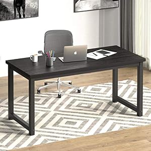 NSdirect 63″ Large Computer Desk,Modern Simple Style PC Table Office Desk Wide Workstation for Study Writing,Gaming and Home Office,Extra 1″ Thicker Wooden Tabletop and Black Metal Frame,Black