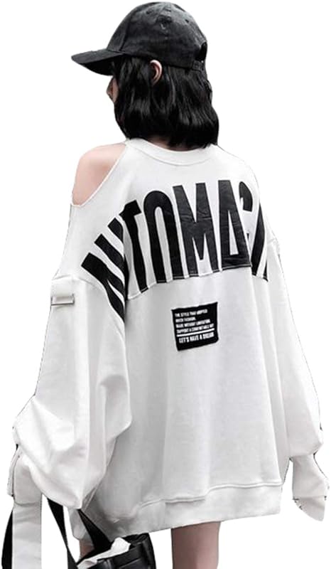 Amazon Mlboss トレーナー レディース オフショルダー パーカー 長袖 ゆったり プルオーバー トップス ビッグシルエット 肩出し 韓国ファッション ストリート系 秋 トレーナー パーカー 通販