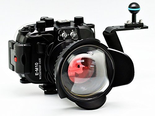 CamDive® 40m/130ft Waterproof Underwater Camera Housing Diving Kit for Olympus E-M10(14-42mm) | Underwater Housing + Wide Angle Wet Correctional Lens Dome Port + CamDive® Aluminium Handle + CamDive® Red Underwater Filter|