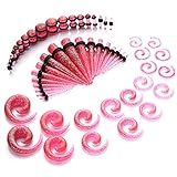 54PC Taper and Plugs Pink Glitter Spiral Gauges Kit 14G-00G Stretching