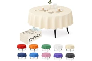 Craft And Party 12-Pack Ivory Plastic Tablecloths – 84 Inch Round Disposable Table Covers, Heavy Duty & Waterproof for Parties, Events, Banquets, Ivory