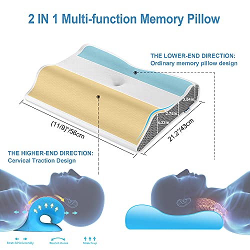 Elviros Cervical Pillow for Neck Pain, 2 in 1 Memory Foam Contour